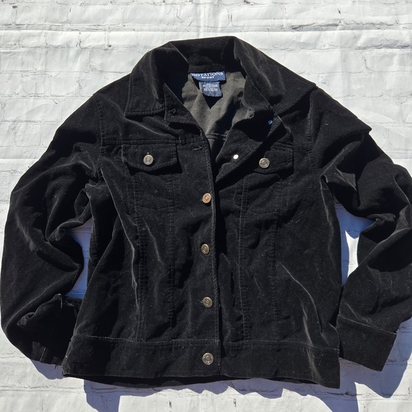 Notations Sport Jackets & Blazers - Vintage 90s y2k Black Cotton velvet Trucker Jacket blazer Medium goth whimsigoth